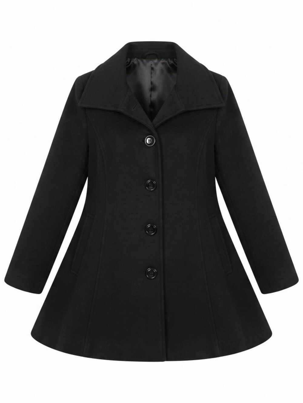 Collection by Gallery Minimalist Luxury Black Wool & Cashmere Swing Coat, Size 1